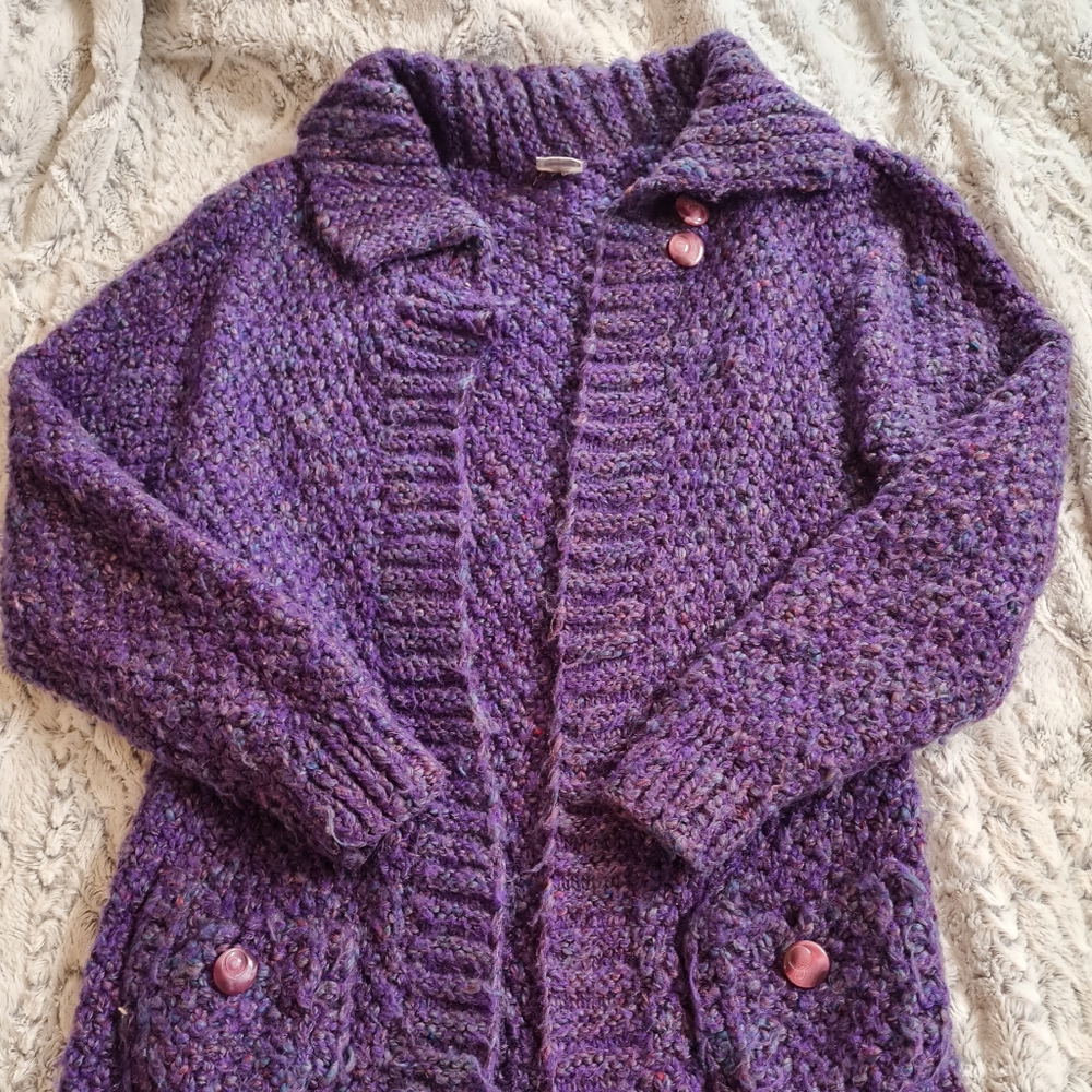 Purple VTG Comfy Knit Long Cardigan Long Slevee with Pockets